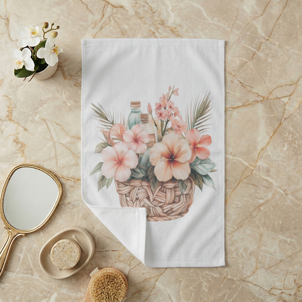 Tropical Hibiscus Flower Woven Basket Hand Towel