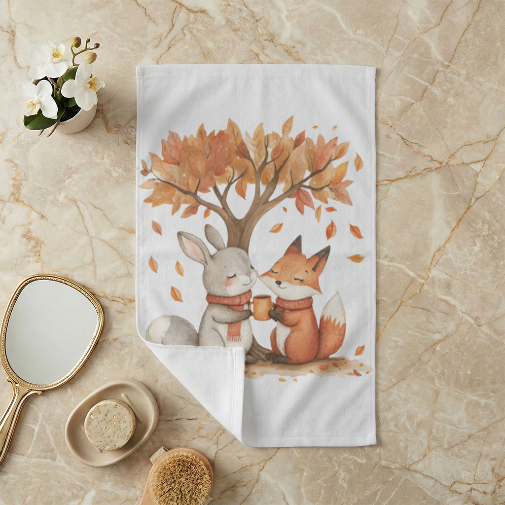 Cozy Autumn Fox and Rabbit Hand Towel