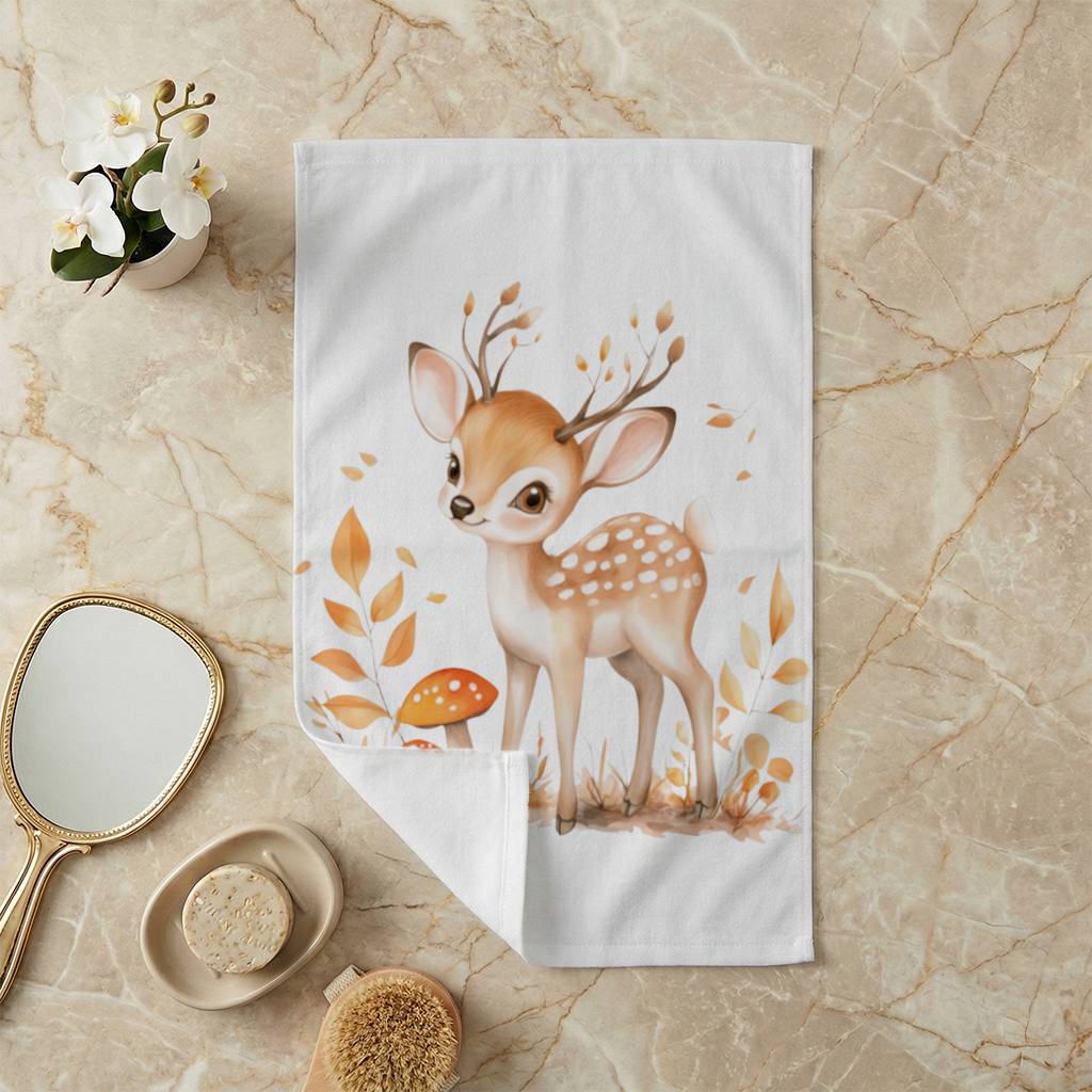 Whimsical Autumn Woodland Fawn Hand Towel