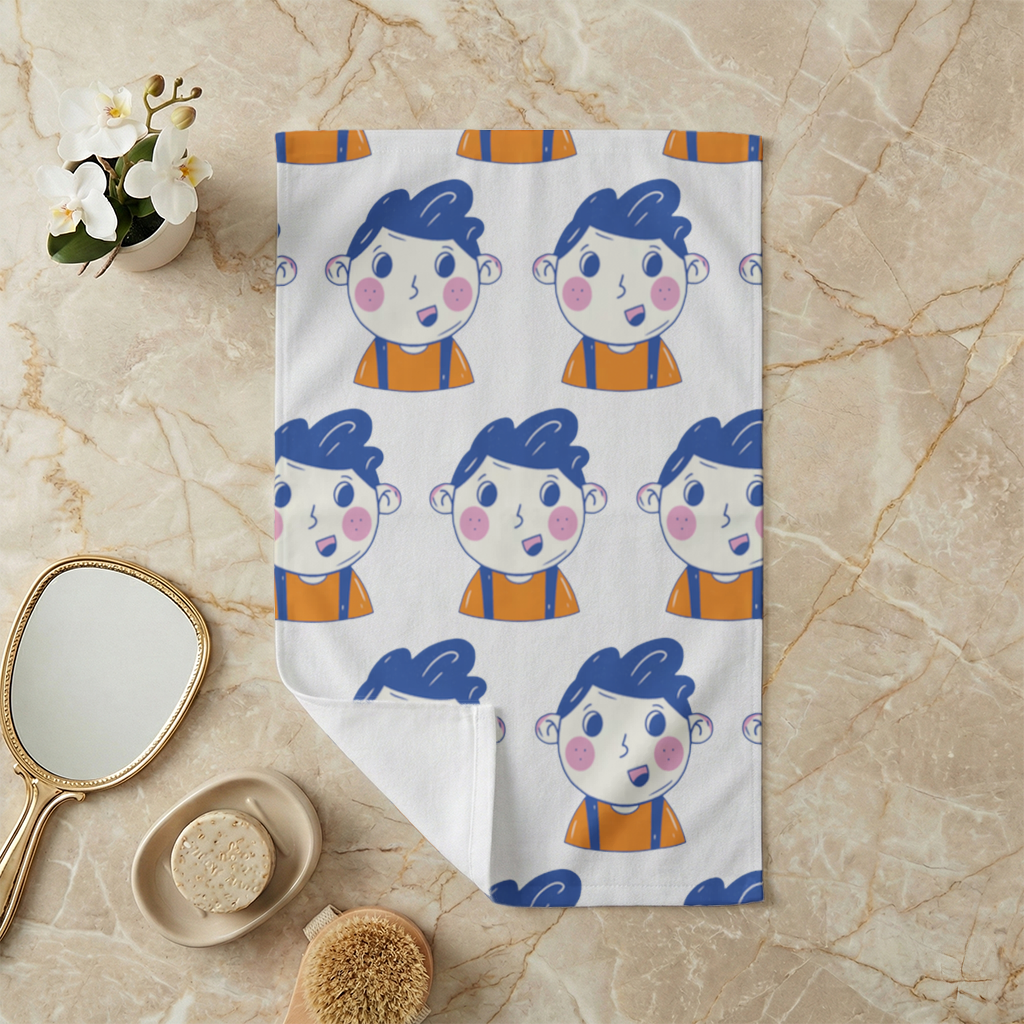 Cute Smiling Boy with Blue Hair Hand Towel