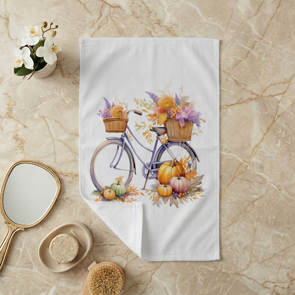 Lavender Autumn Bicycle with Pumpkins Hand Towel