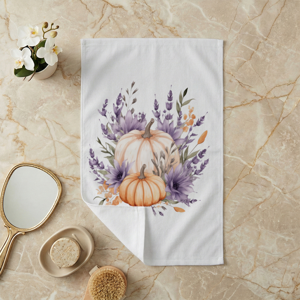Lavender and Pumpkin Autumn Bouquet Hand Towel