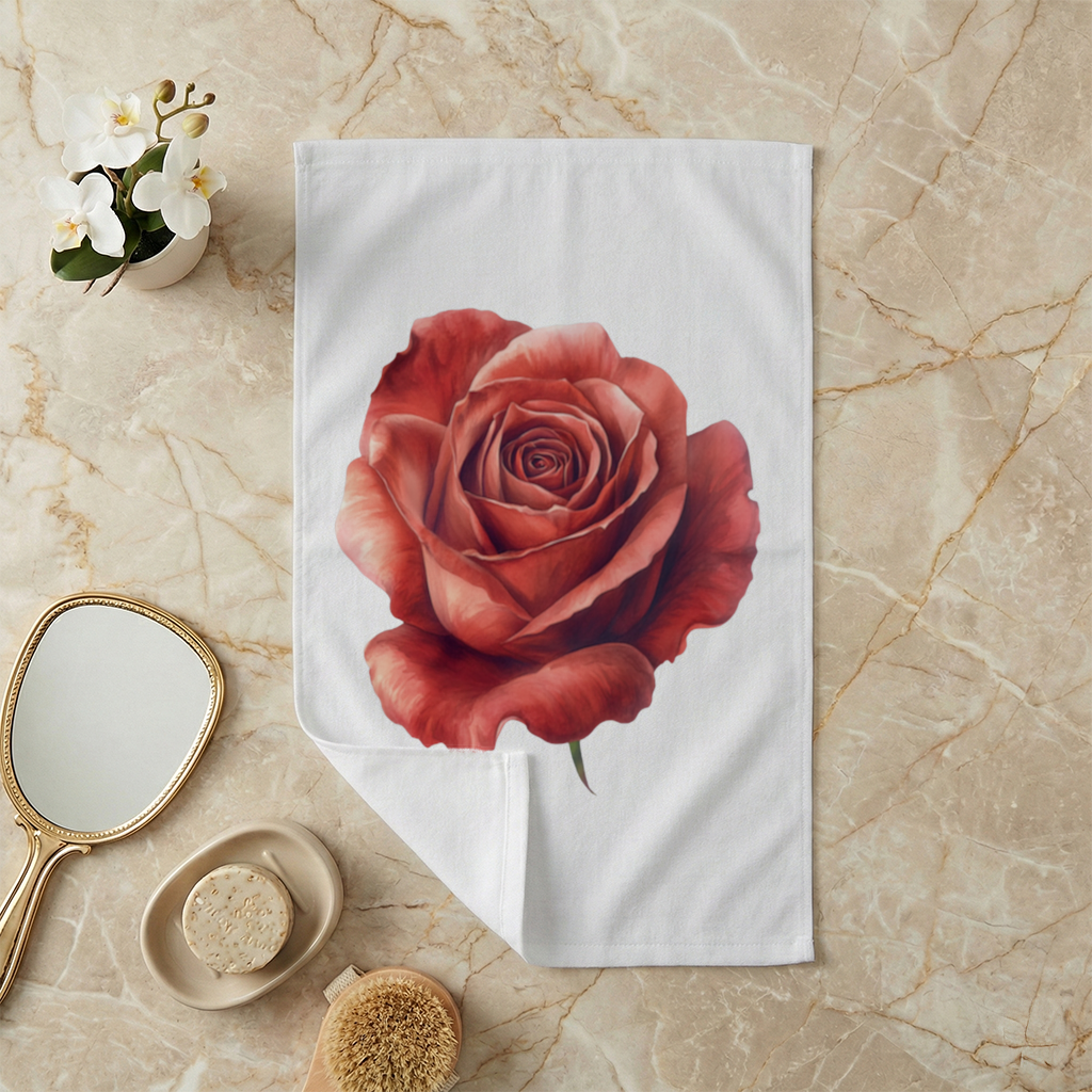 Crimson Red Rose Hand Towel