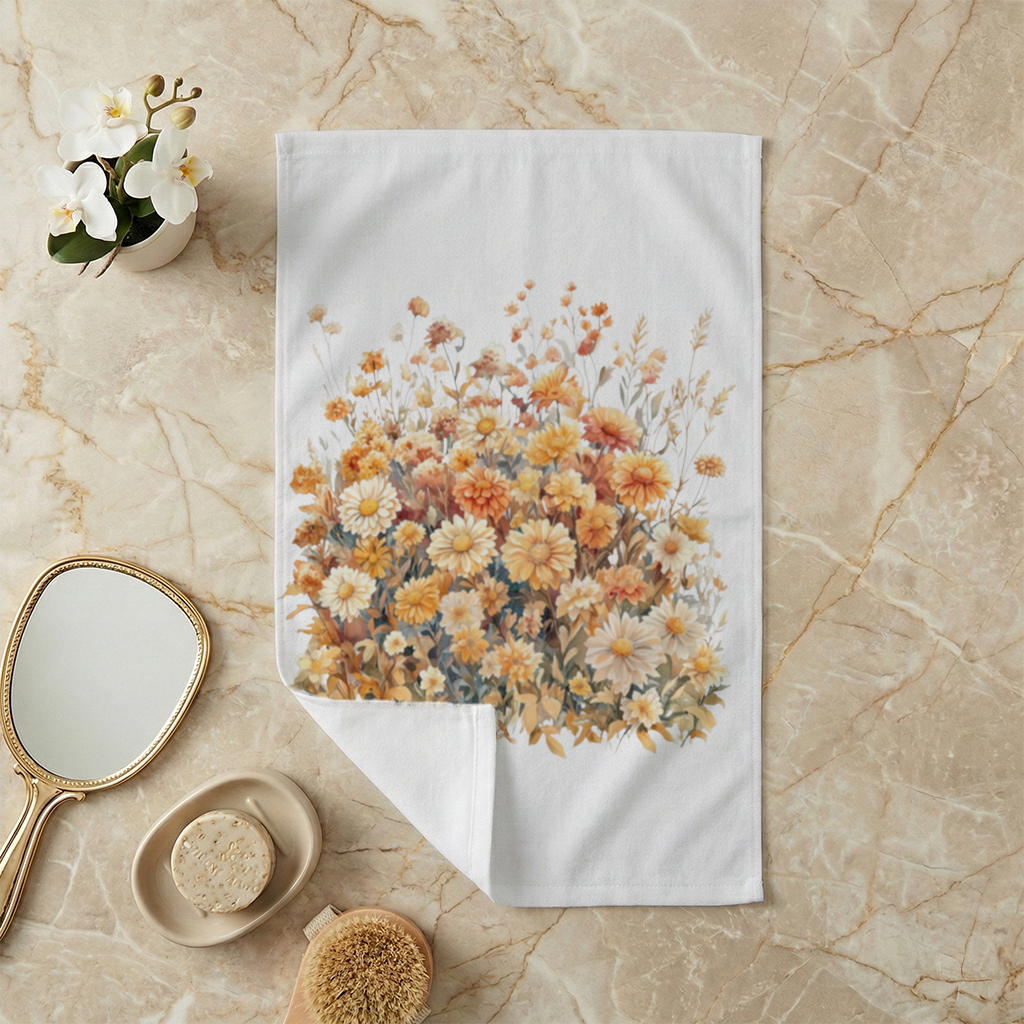Watercolor Orange Wildflowers Hand Towel