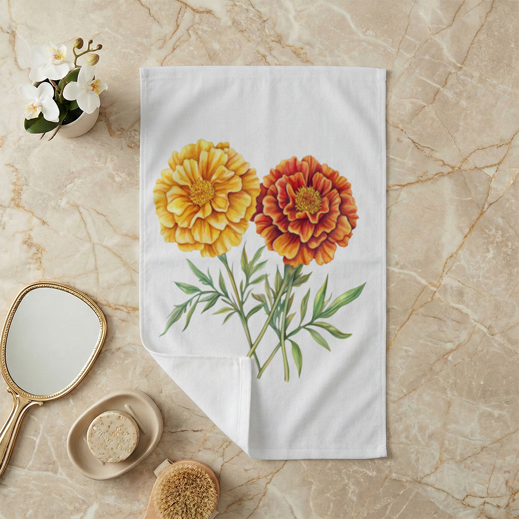 Botanical Yellow Orange Marigold Hand Towel