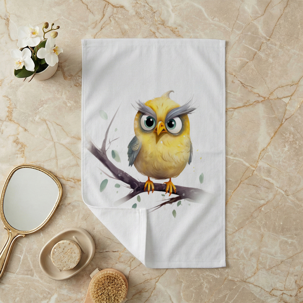 Grumpy Yellow Owl Hand Towel