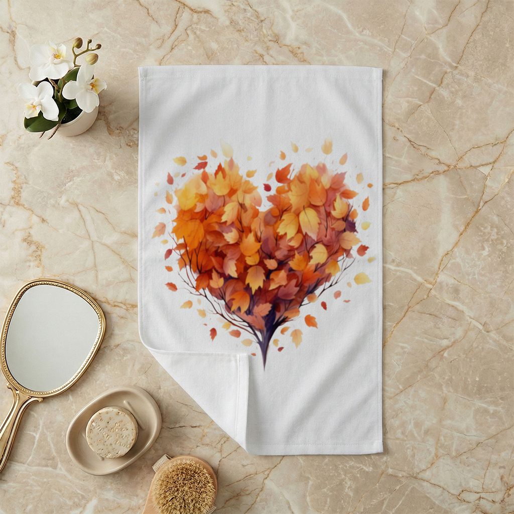 Autumn Leaf Heart Hand Towel