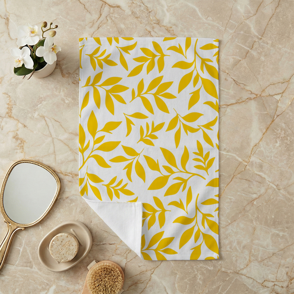 Mustard Yellow Botanical Leaves Hand Towel