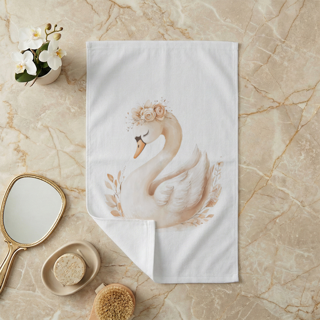 Elegant Floral Crown Boho Swan Hand Towel