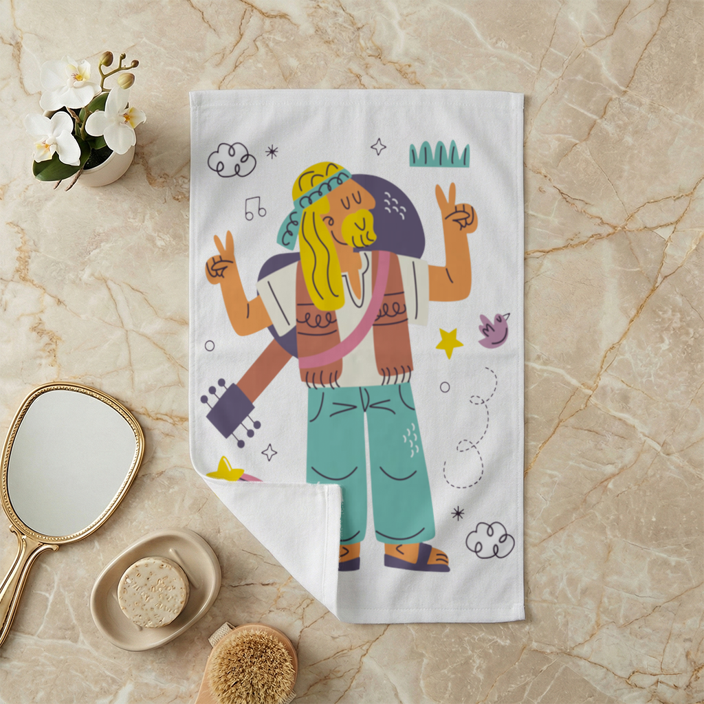 Retro Hippie Character Hand Towel