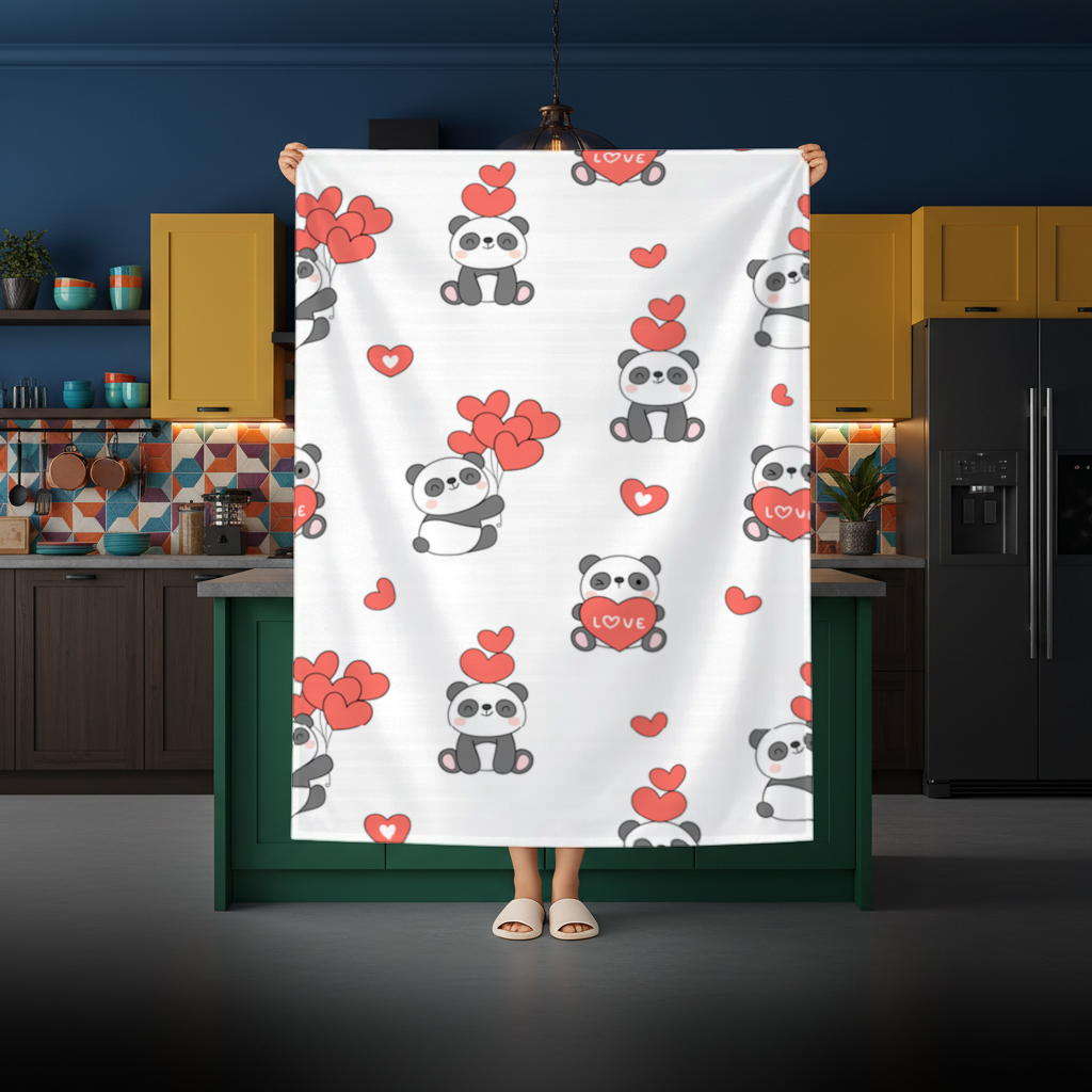 Cute Panda Valentines Day Love Heart Pattern Design Rectangular Tablecloth