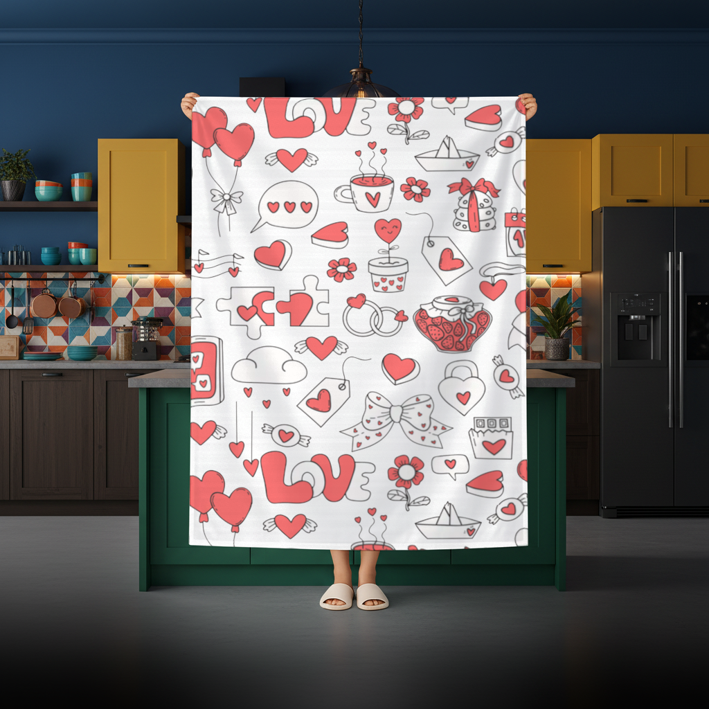 Valentines Day Doodle Love Heart Pattern Cute Design Rectangular Tablecloth