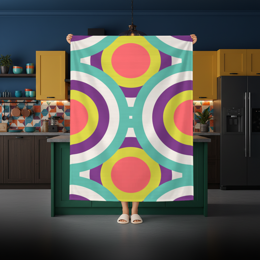 Geometrik Retro Daire Deseni Turkuaz Mor Masa Örtüsü