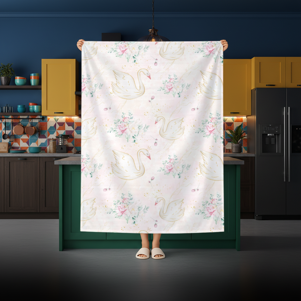 Pastel Watercolor Swan Floral Pattern Rectangular Tablecloth