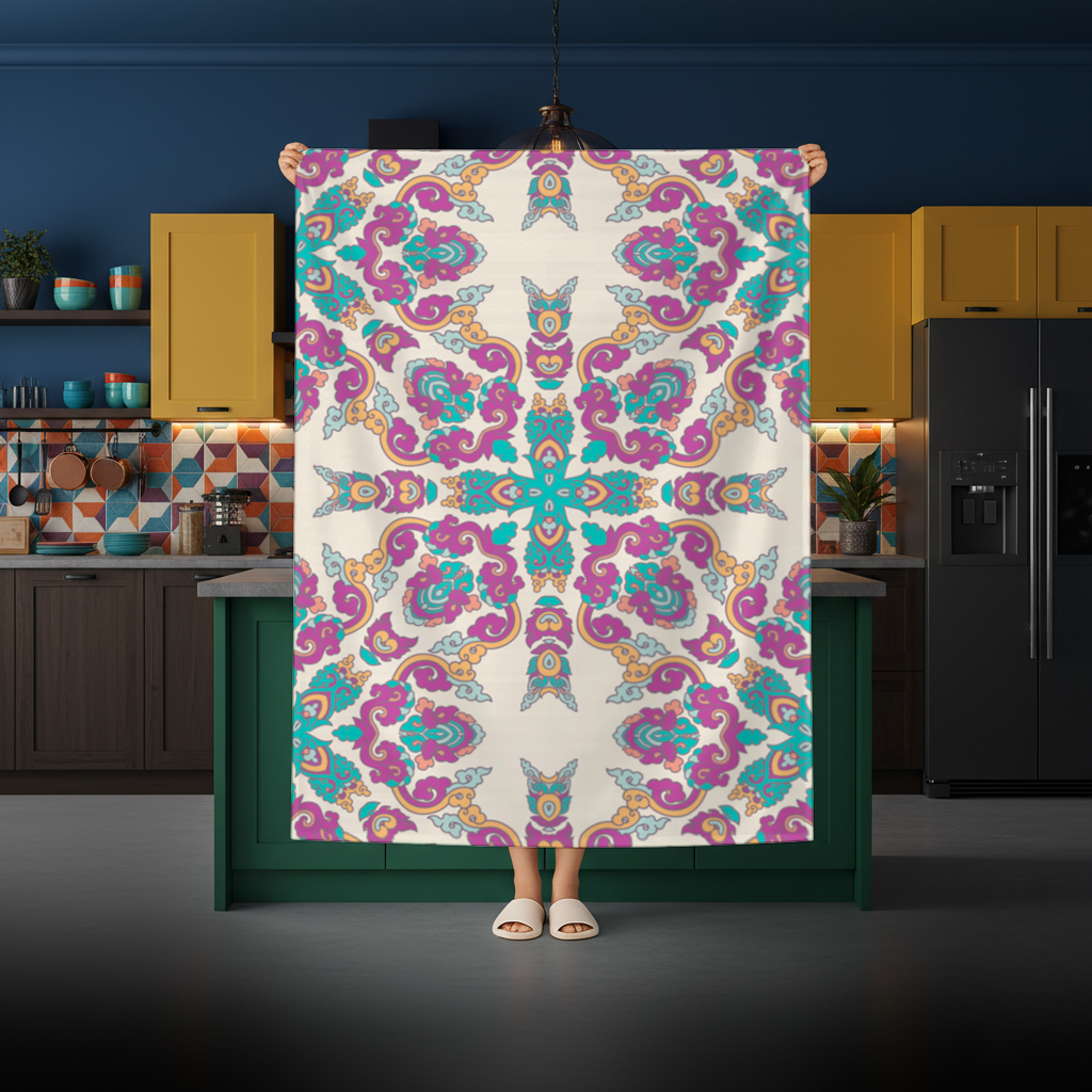 Colorful Oriental Symmetrical Mandala Pattern Rectangular Tablecloth