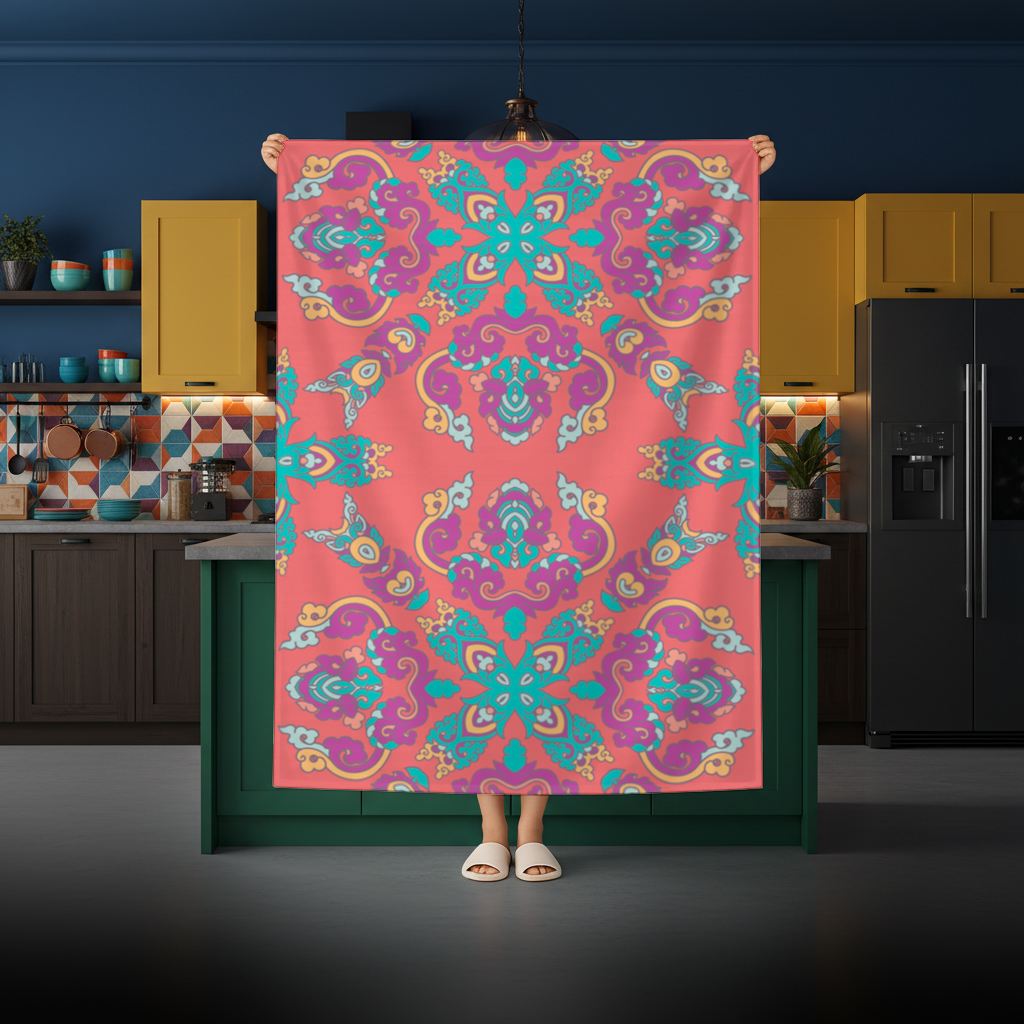 Vibrant Red Oriental Mandala Pattern Rectangular Tablecloth