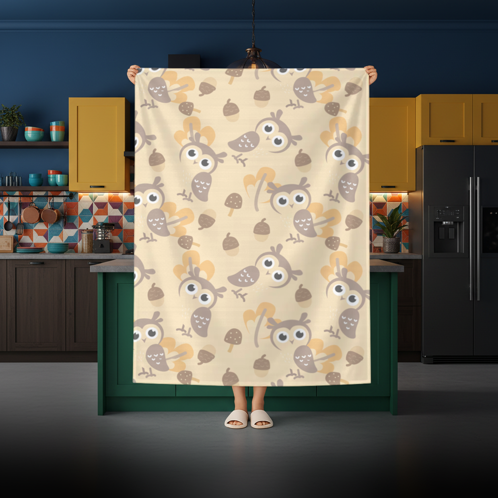 Cute Owl and Acorn Autumn Seamless Pattern Rectangular Tablecloth