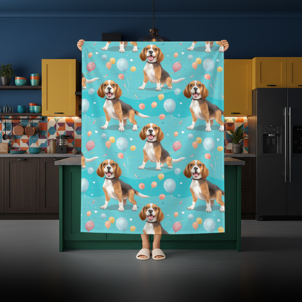 Cute Beagle Dog and Colorful Balloons Seamless Pattern Rectangular Tablecloth