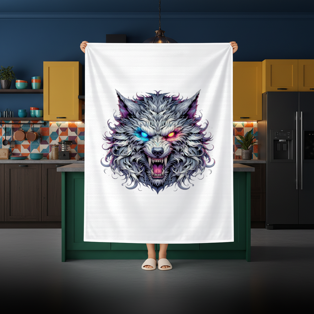 Fierce Wolf Head Illustration Heterochromia Eyes, Savage Wolf Rectangular Tablecloth