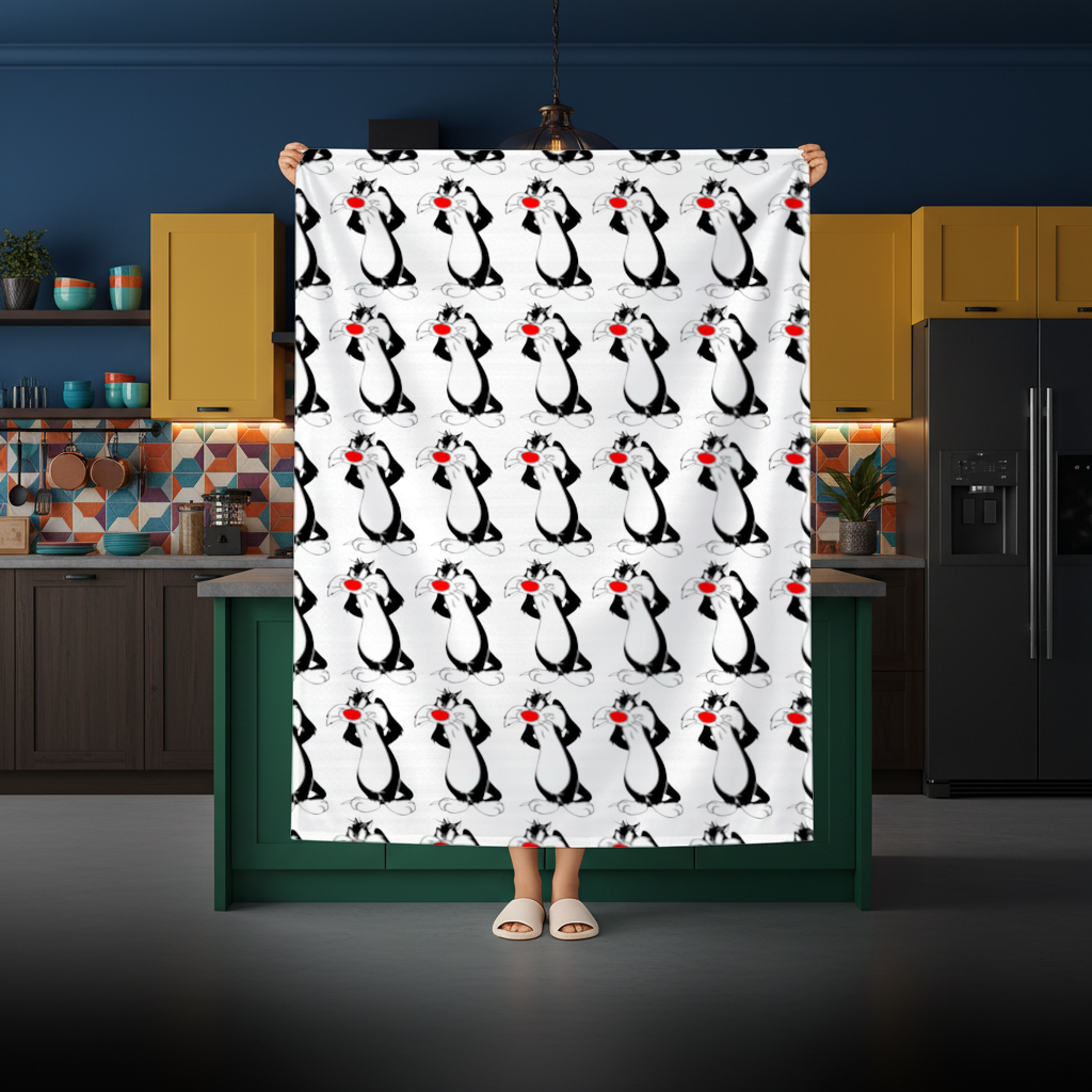 Funny Cartoon Cat Illustration Rectangular Tablecloth