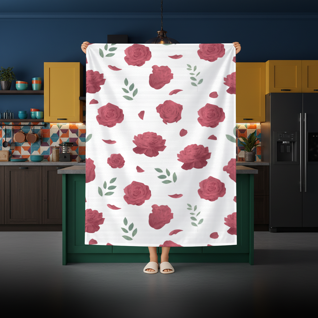 Red Rose and Leaf Romantic Seamless Pattern Rectangular Tablecloth