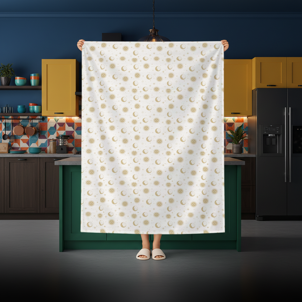 Golden Sun and Moon Mystical Pattern Rectangular Tablecloth