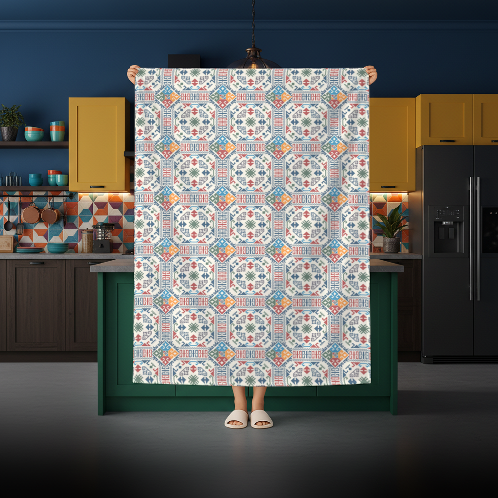 Multicolor Ethnic Geometric Motif Rectangular Tablecloth
