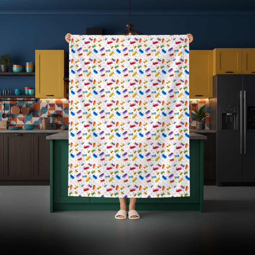 Colorful Thread Spools and Sewing Tools Pattern Rectangular Tablecloth