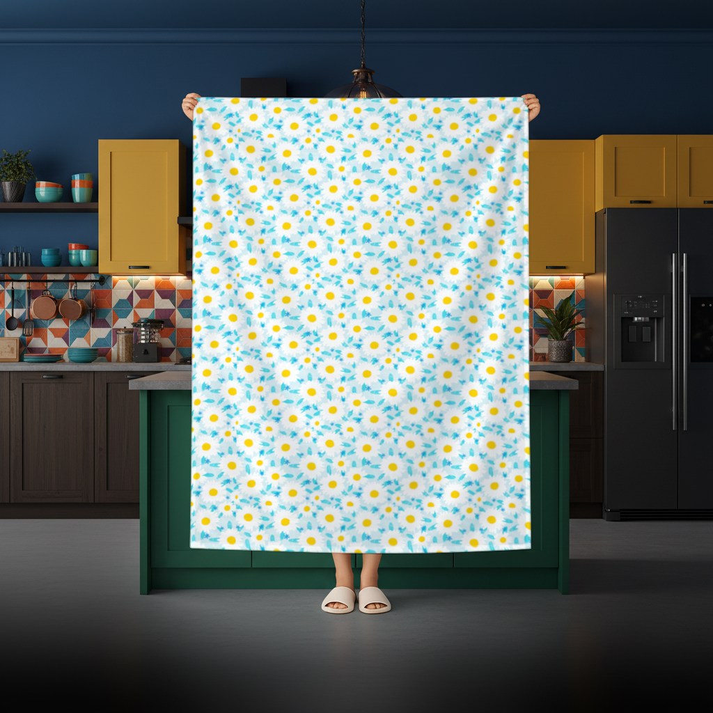 Daisy Garden and Turquoise Leaves Pattern Rectangular Tablecloth