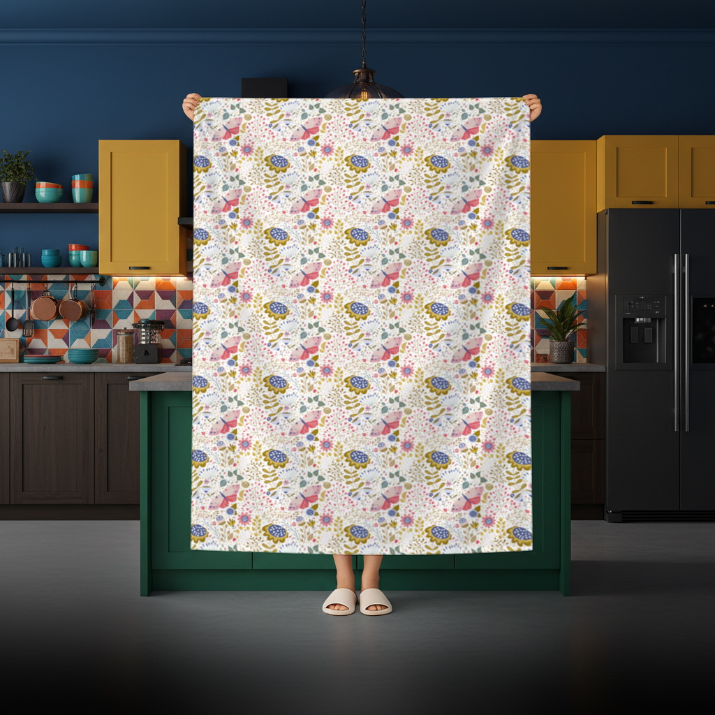 Folk Art Floral and Butterfly Pattern Rectangular Tablecloth