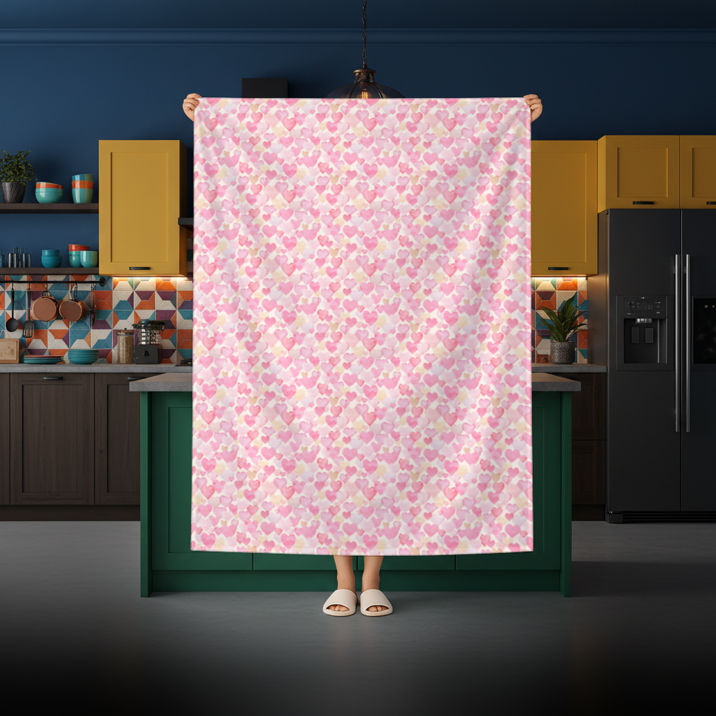 Watercolor Pink Hearts Rectangular Tablecloth