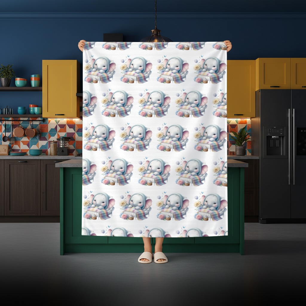 Sleeping Baby Elephant in Bed Rectangular Tablecloth