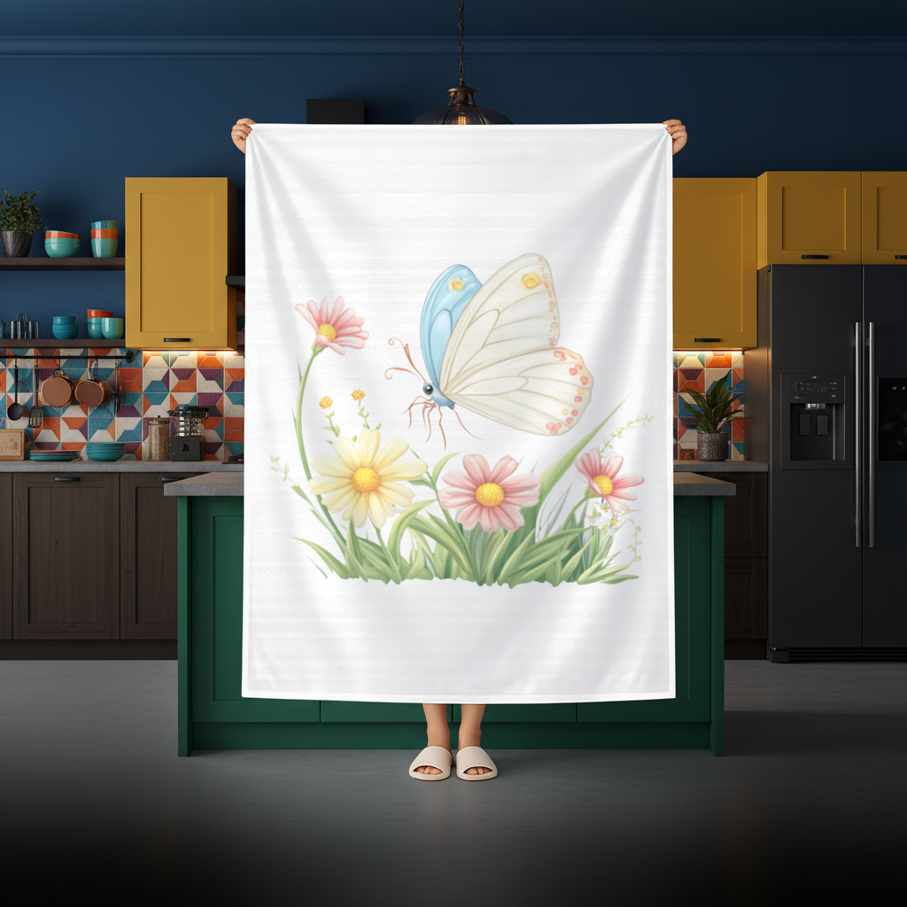 Whimsical Pastel Butterfly and Wildflowers Rectangular Tablecloth