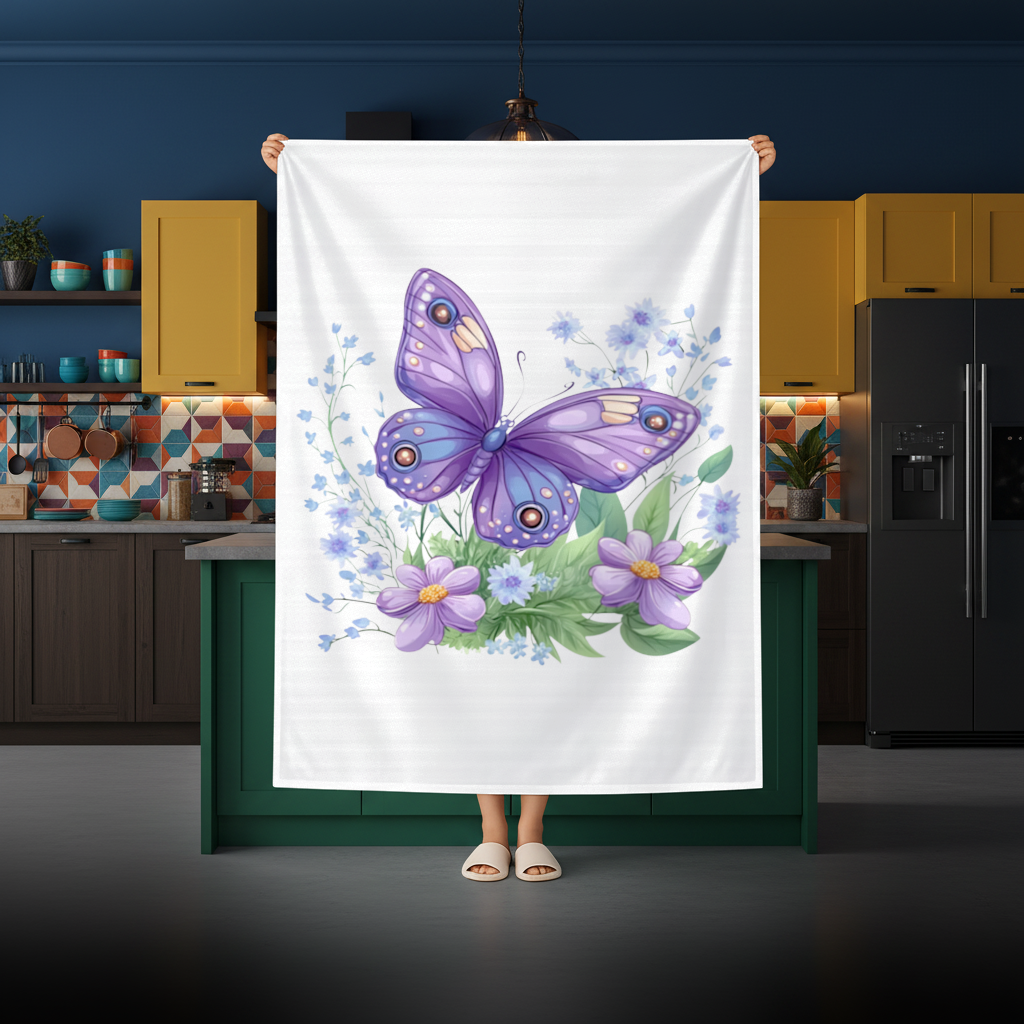 Cottagecore Purple Butterfly Floral Rectangular Tablecloth
