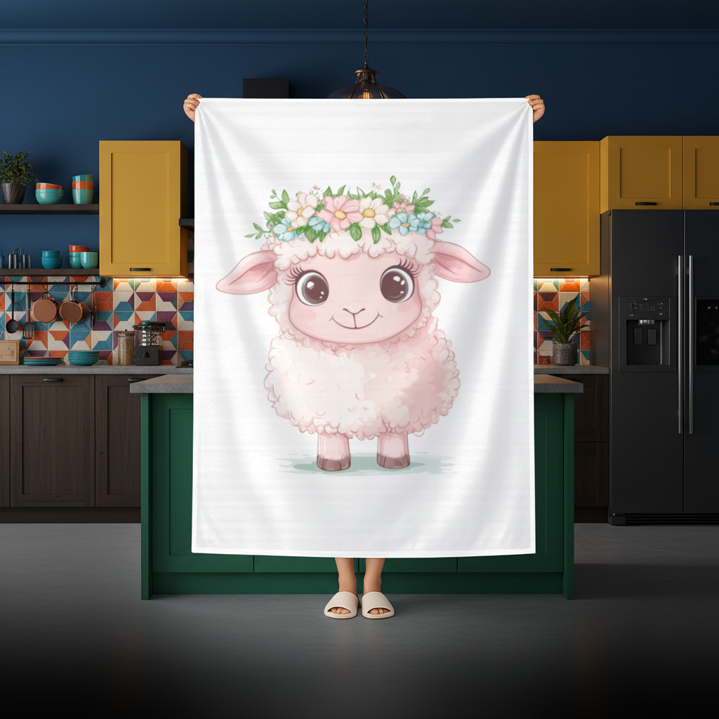 Kawaii Flower Crown Pink Lamb Rectangular Tablecloth
