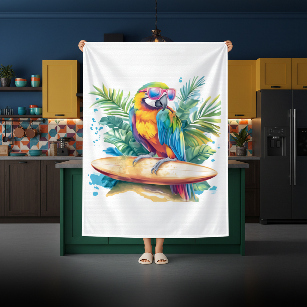 Surfing Parrot with Pink Sunglasses Rectangular Tablecloth