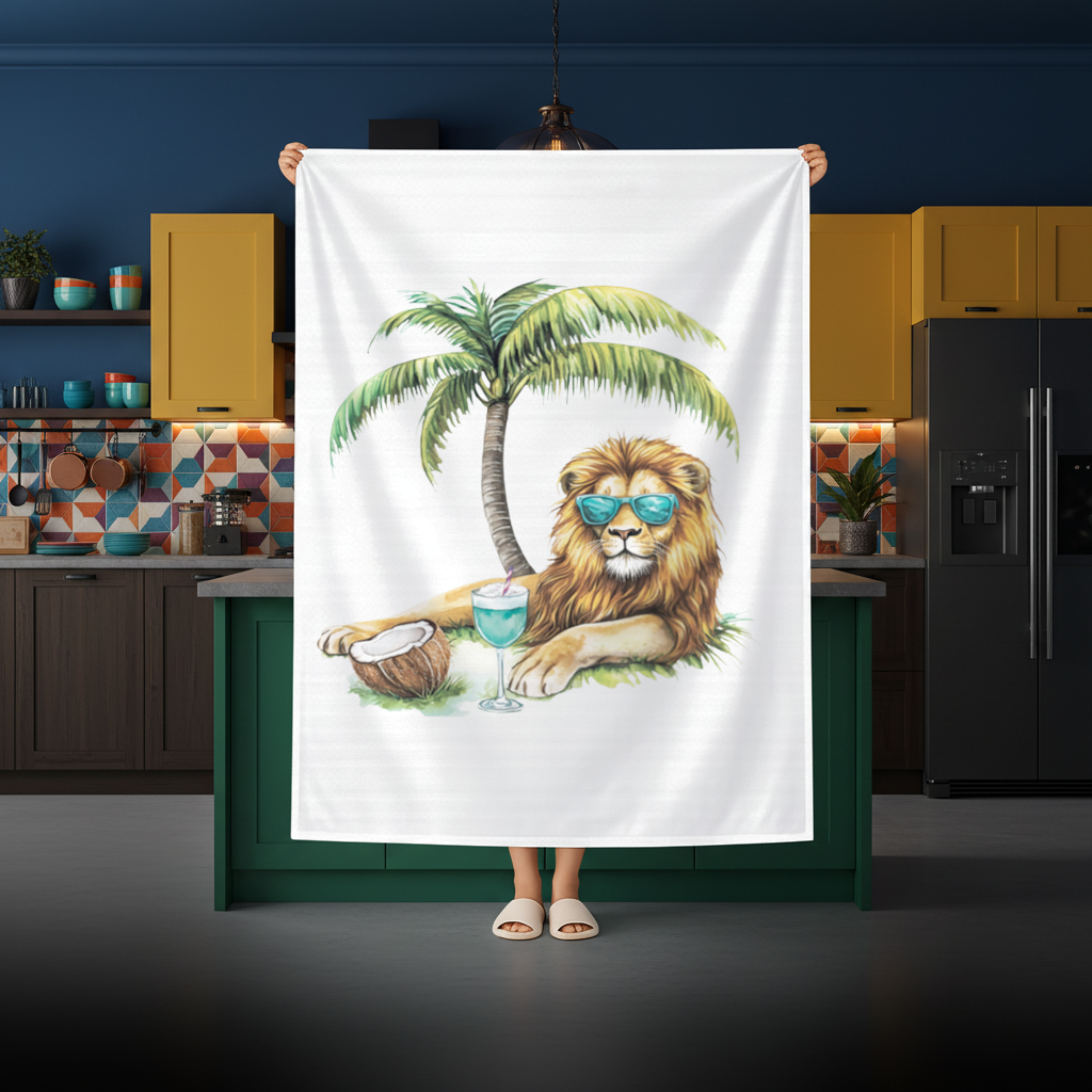 Summer Vibe Lion Under Palm Tree Rectangular Tablecloth