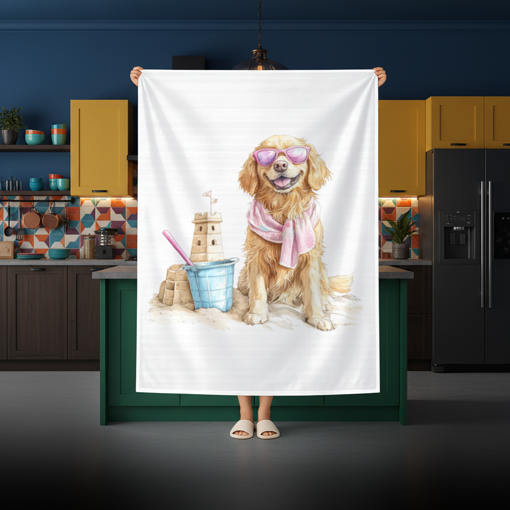 Beach Golden Retriever Pink Sunglasses Rectangular Tablecloth