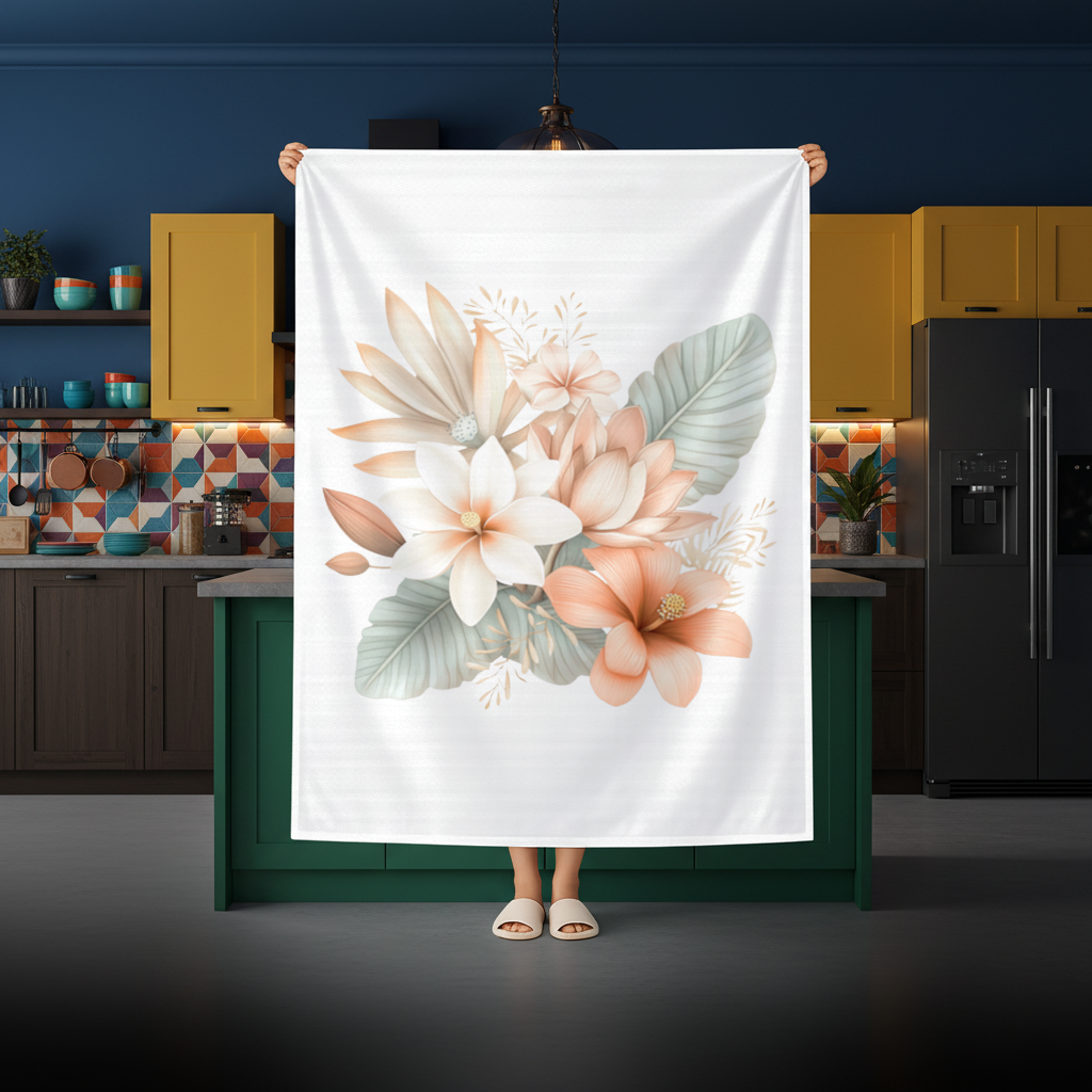 Soft Peach Tropical Floral Bouquet Rectangular Tablecloth