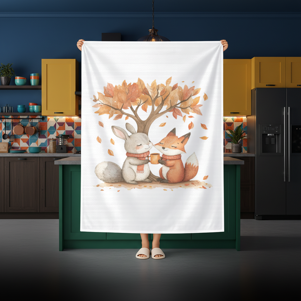 Cozy Autumn Fox and Rabbit Rectangular Tablecloth