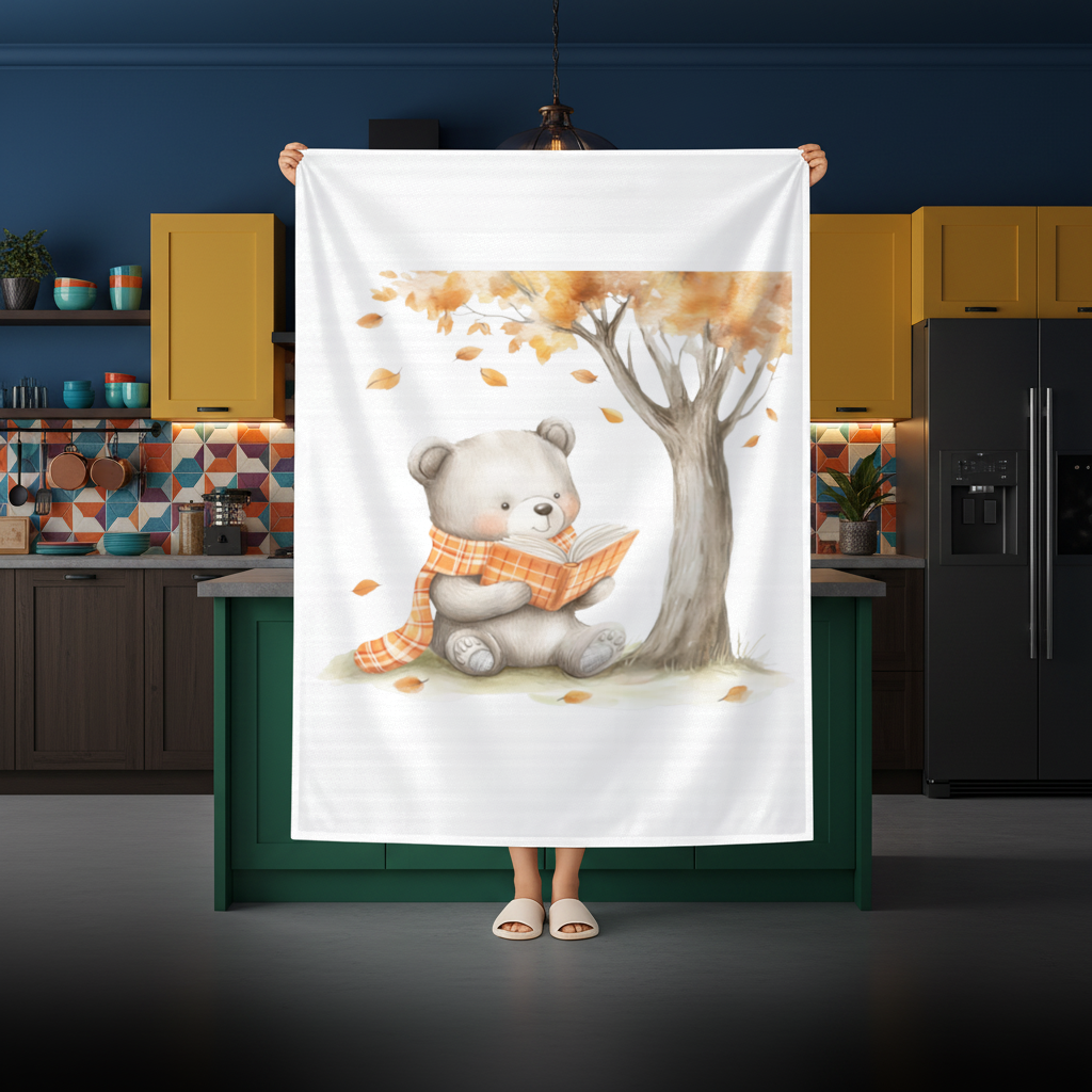 Reading Bear with Orange Scarf Rectangular Tablecloth