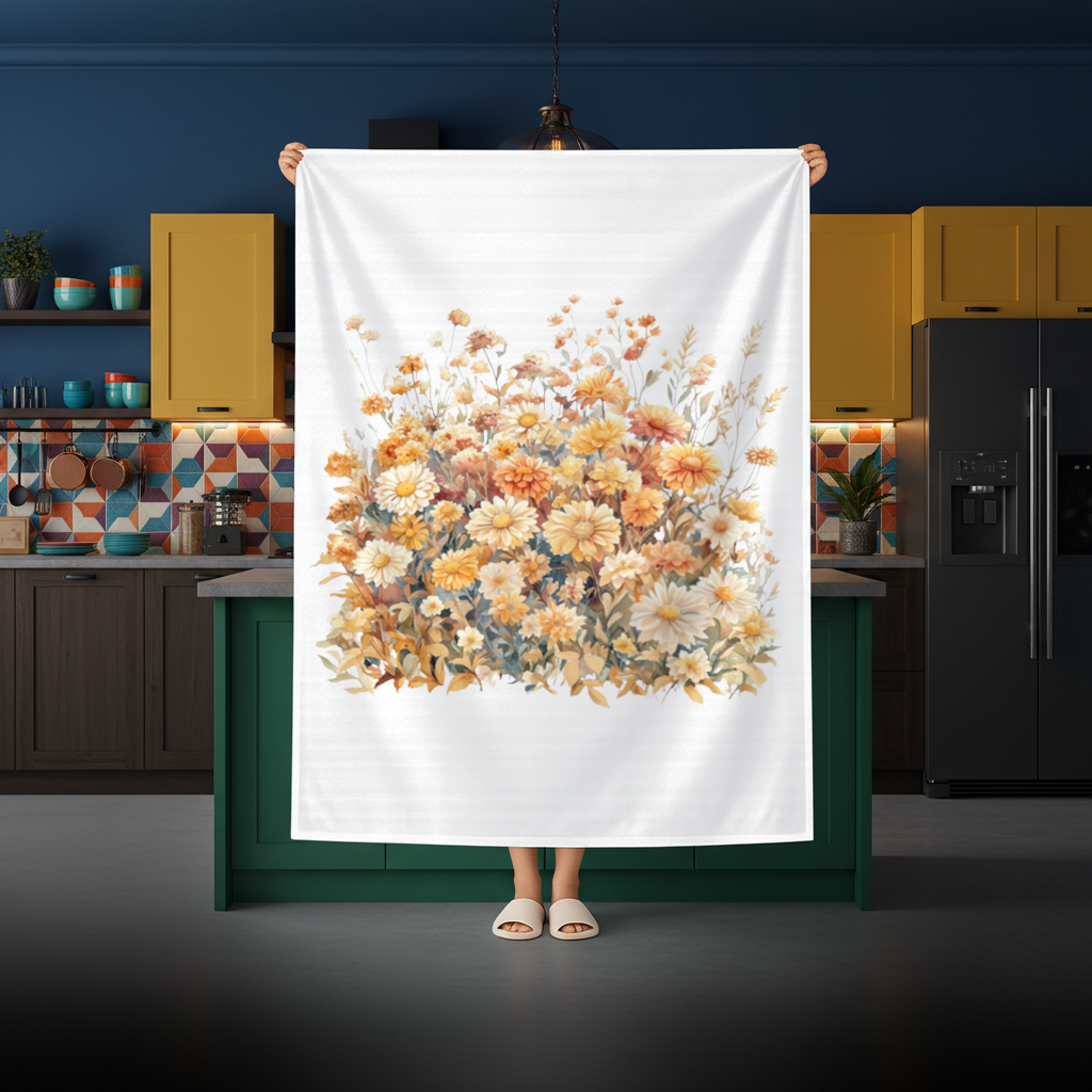 Watercolor Orange Wildflowers Rectangular Tablecloth