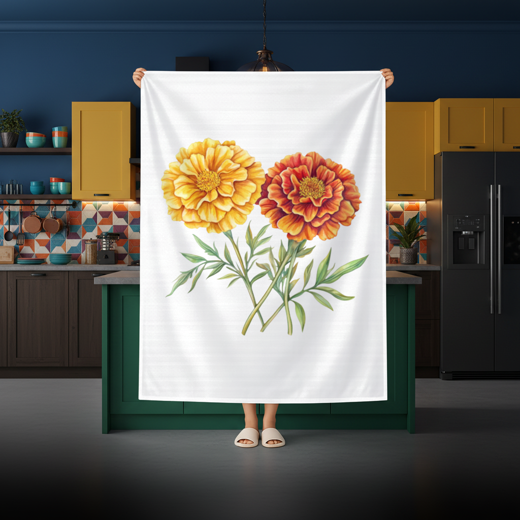 Botanical Yellow Orange Marigold Rectangular Tablecloth