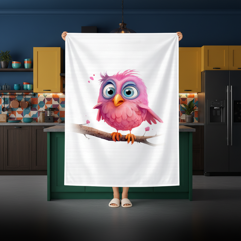Cute Pink Bird with Large Blue Eyes Rectangular Tablecloth
