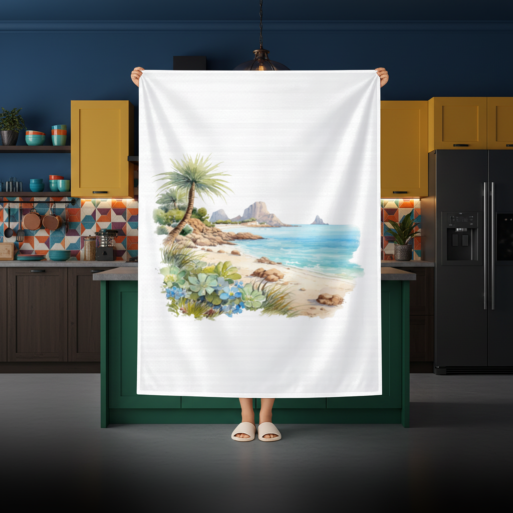 Tropical Palm Tree and Turquoise Sea Rectangular Tablecloth
