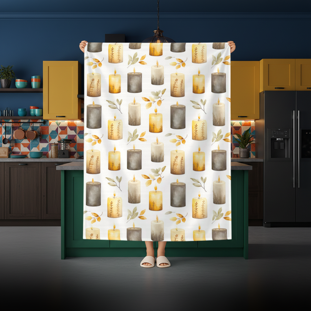 Warm Neutral Autumn Candles and Leaves Rectangular Tablecloth
