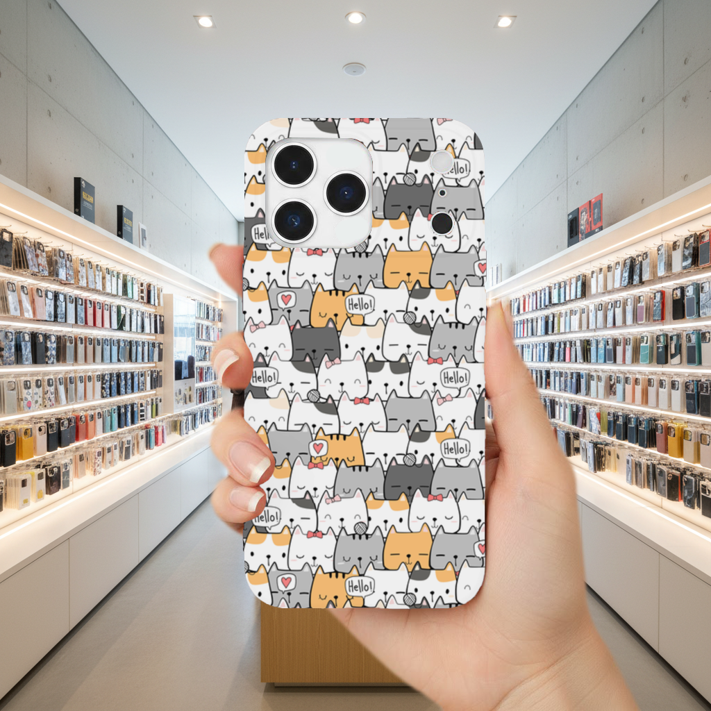 Cute Cartoon Cats Pattern with Speech Bubbles iPhone 17 Pro Max Case