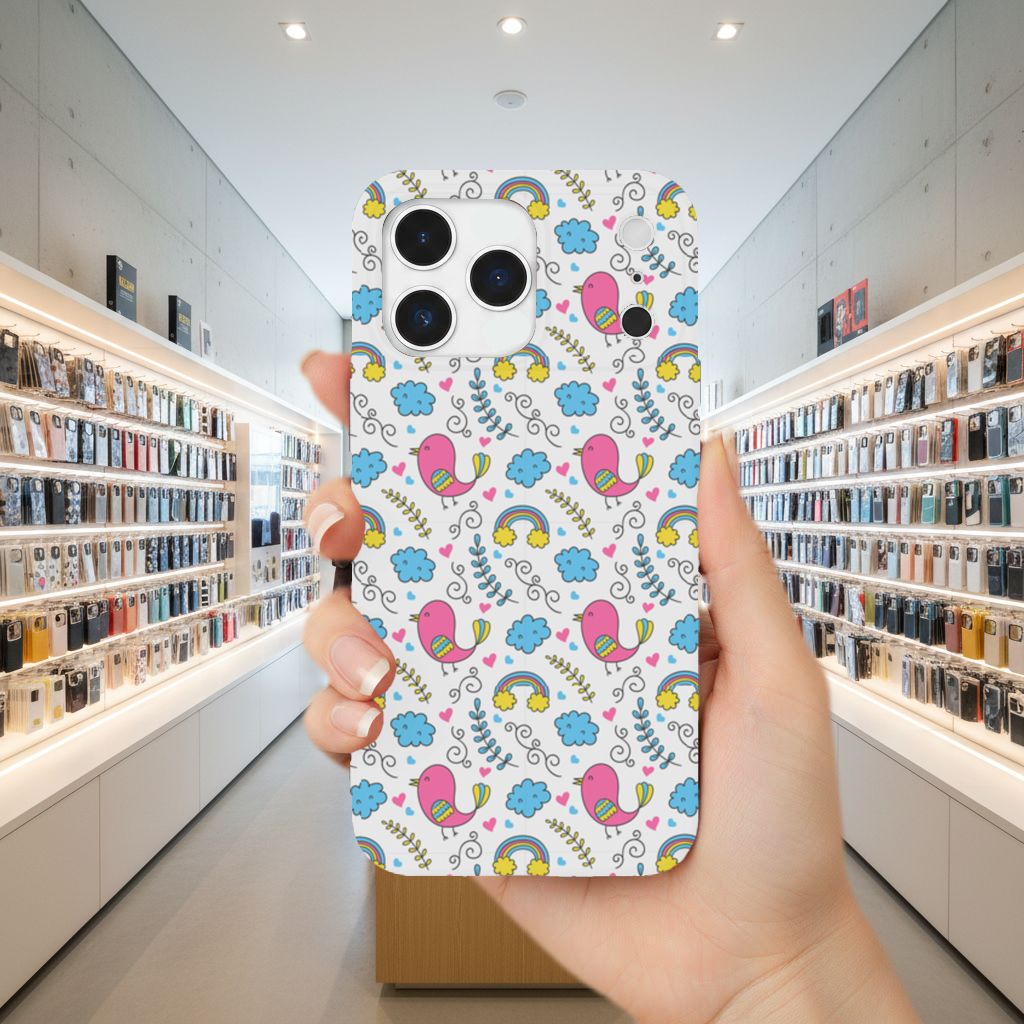 Cute Pink Bird and Rainbow Kids Pattern iPhone 17 Pro Max Case
