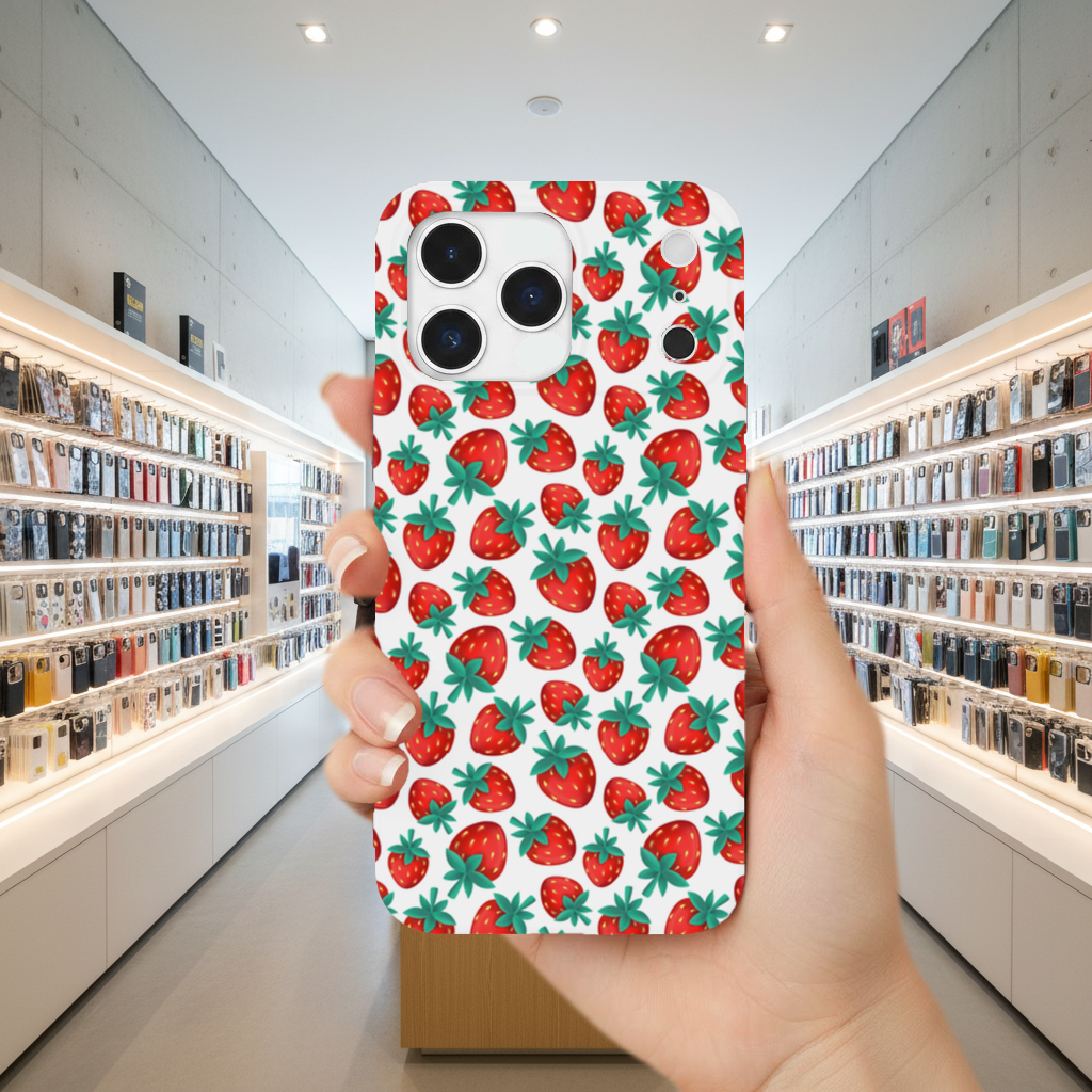 Canlı Kırmızı Çilek Desenli Yaz Motifi iPhone 17 Pro Max Kılıfı