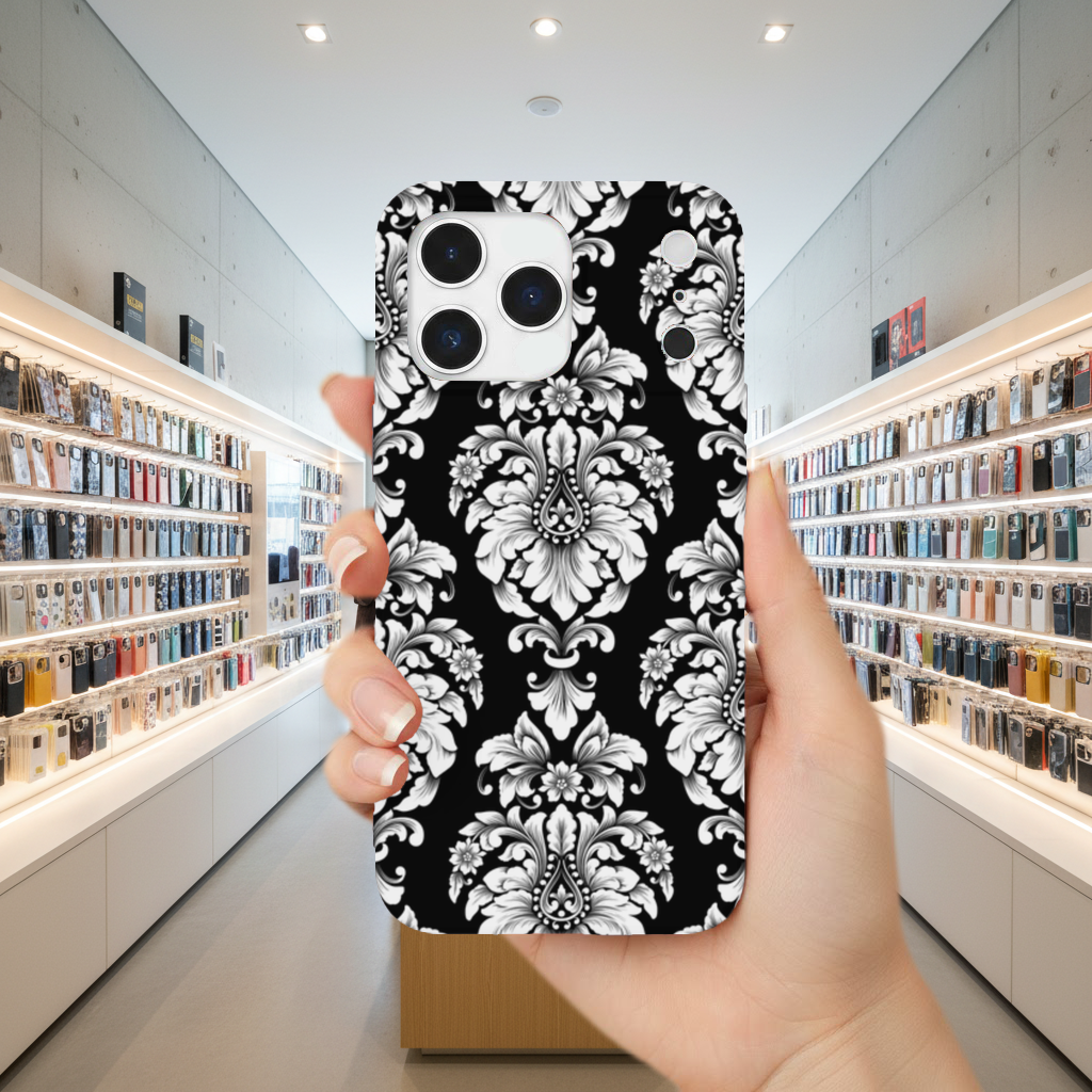 Black and White Baroque Floral Pattern iPhone 17 Pro Max Case
